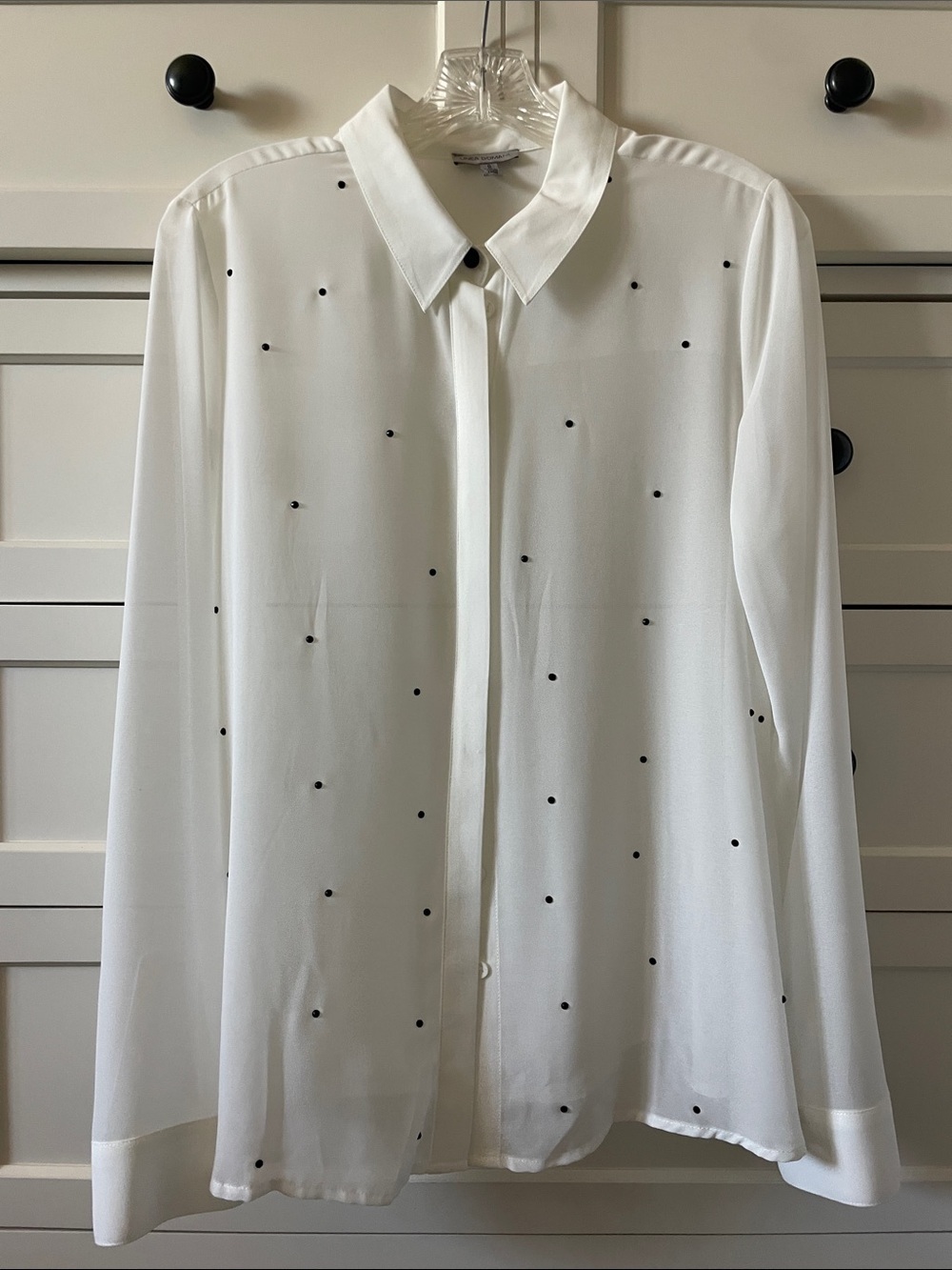 Linea Domani Women’s White Polka Sheer Business Casual Blouse - Size 8